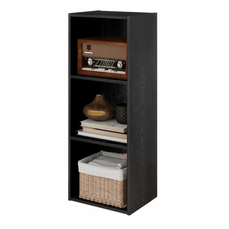  Luder Reversible Color Open Shelf Bookcase, Black, (3 Shelves) 31.5"H x 12"W x 9.3"D