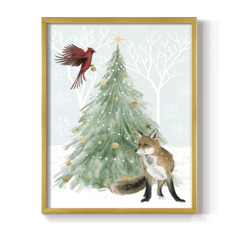 «Christmas in the Forest», reproduction encadrée B - bois massif, H 11 po x l 9 po, Cadre doré