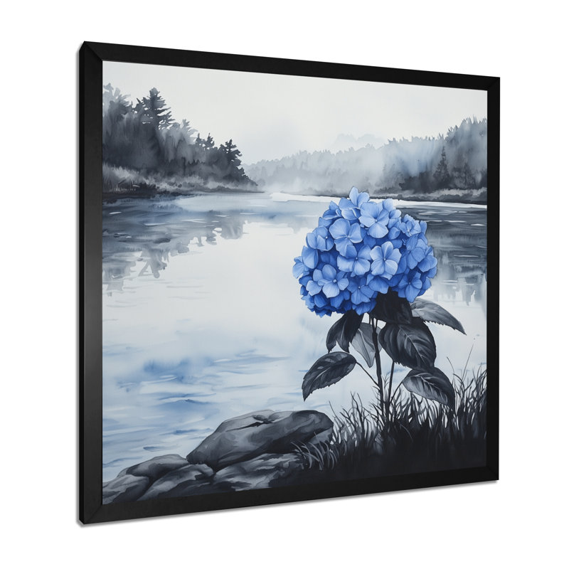 Hortensias au bord de la rivière en monochrome III - hydrangées, art mural, Reproduction encadrée d'une seule photo