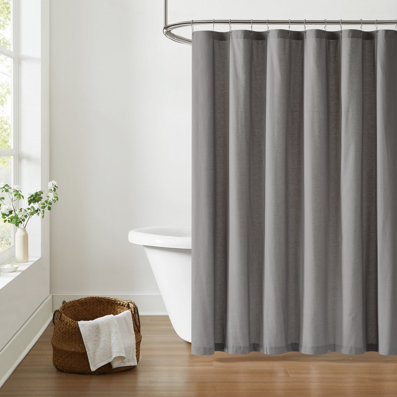 Rideau de douche en percale de coton massif Ebern Designs, Gris