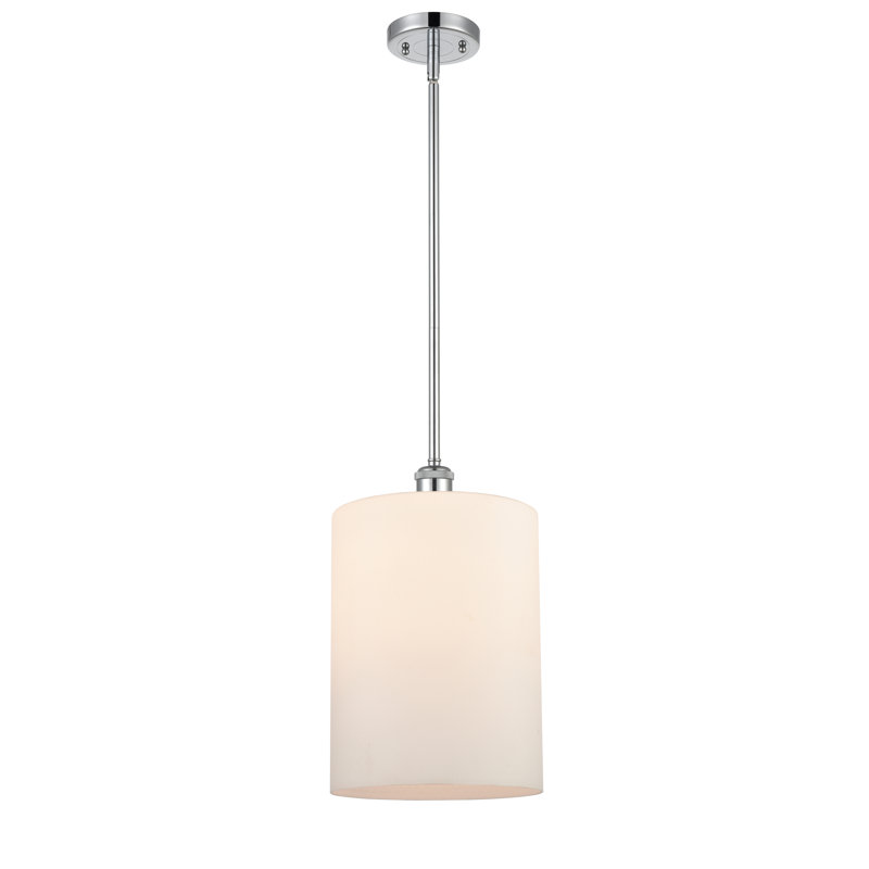 Luminaire suspendu cylindrique à 1 lumière Leilani, Blanc mat, Ampoule à DEL rétro de 6 watts, Chrome poli