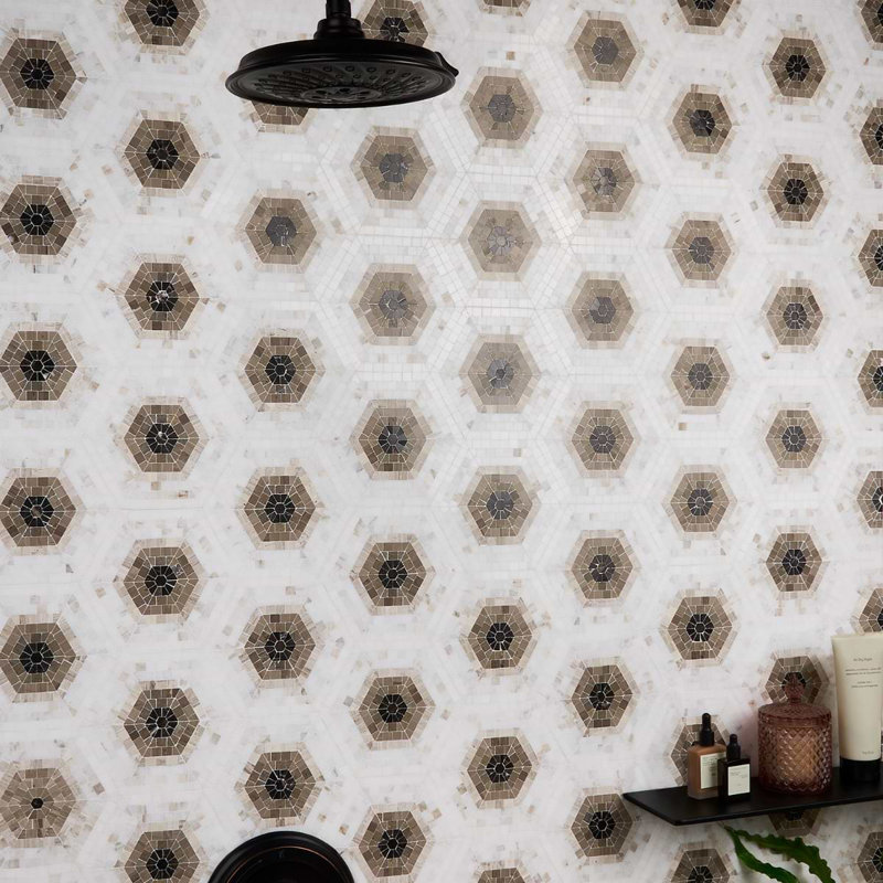 Ako 6" Hexagon Marble Micro Mosaic Tile, Saint Laurent Brown