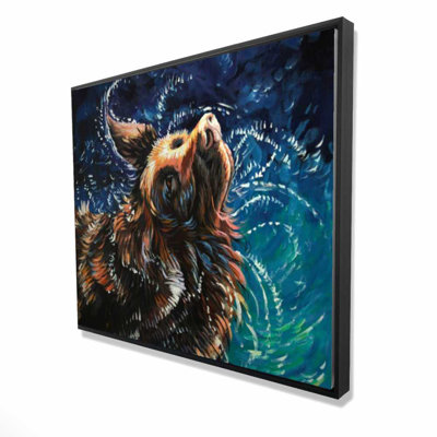 Wet Golden Retriever Shaking to Dry - Framed Canvas Art