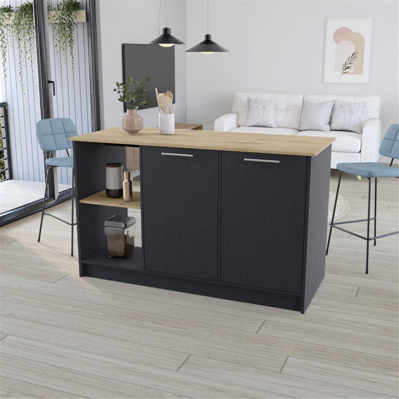 Versatile Kitchen Island Padua with Abundant Storage and Stylish Design, Brown/Black