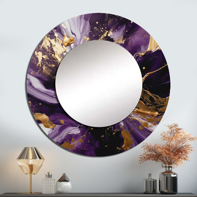 Selorm mauve et or liquide Magic III - abstrait miroir mural unique, mauve grand miroir rond, art imprimé en métal