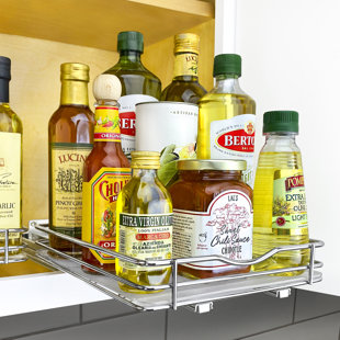 LYNK PROFESSIONAL Pull Out Spice Rack Organizer for Inside Kitchen Cabinets - 10-1/4 inch Wide - Slide Out Drawer – Chrome Sliding Spice Cabinet Organization Shelf Racks - 1 Tier