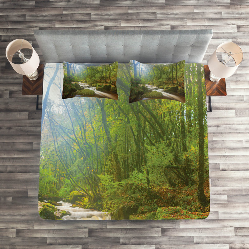 Woodland Rustic Polyester Coverlet, King Bedspread + 2 Shams