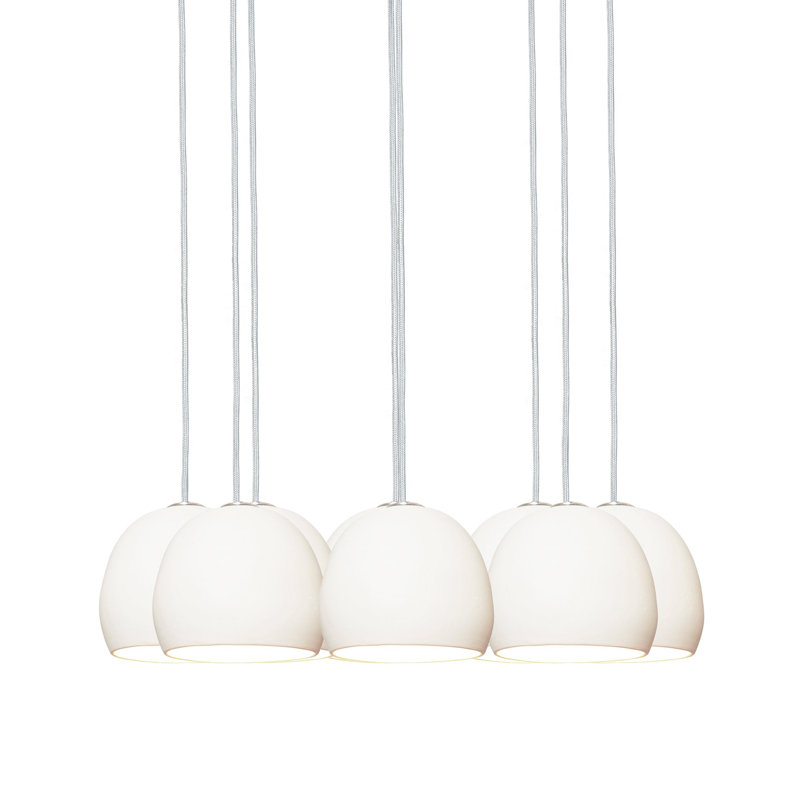 Lustre suspendu en porcelaine blanche matte 5 "Clay, Nickel, H 100 po