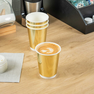 Restaurantware Paper Cups 500 Pack of 12 oz Metallic Gold Aluminum Foil Coffee Cups Disposable Stylish Freezer-Ready Beverage Drinking Stackable Hot and Cold Durable Tumblers for Parties