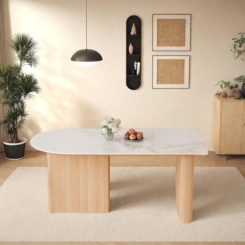 Table de salle à manger Modern, H 29,52 po x L 62,99 po x l 31,49 po, Gris / Blanc