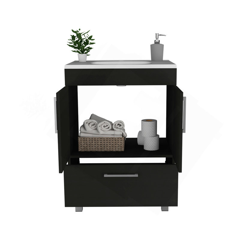 Othello Single Bathroom Vanity, Double Door Cabinet,  One Drawer, Black
