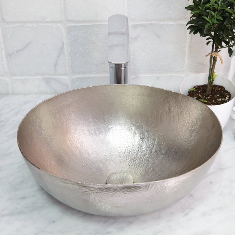 Maestro Hand Hammered Oval Vessel Bathroom Sink, Brushed Nickel
