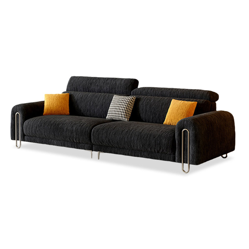 Canapé modulaire en chenille noire, H 37,4 po x l 102,36 po x P 39,37 po, Chenille noir