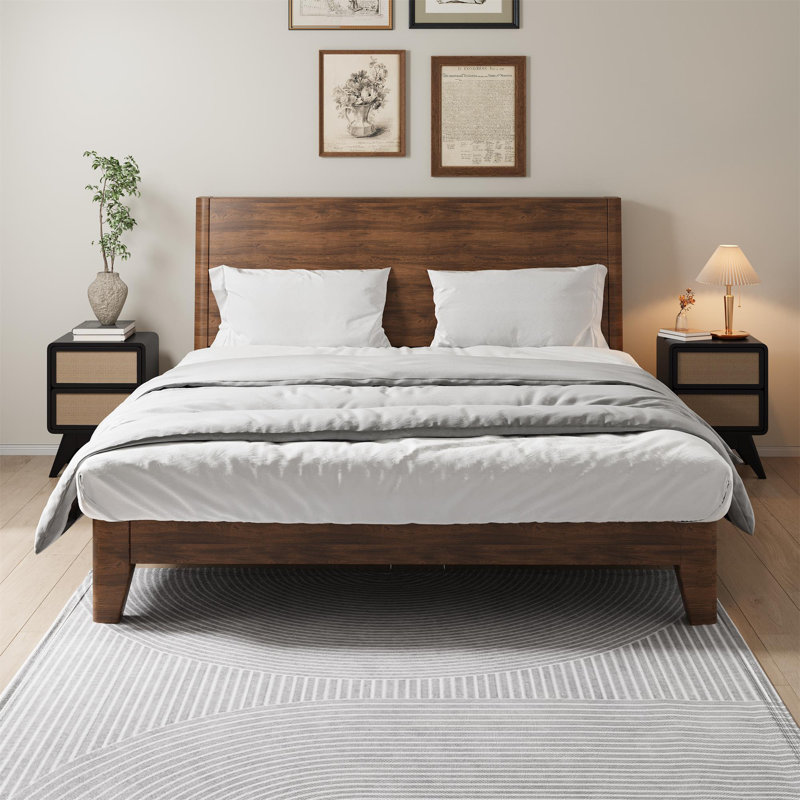 Black and Linen 2-Drawer Solid Wood Nightstand Set
