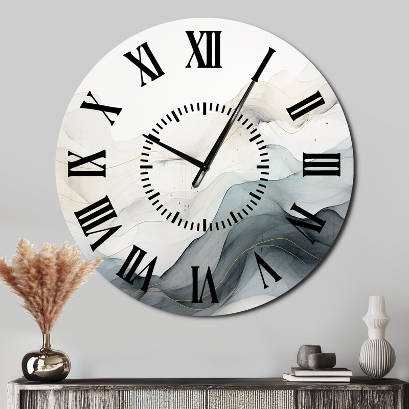 Horloge murale bleue et grise II, Surdimensionné