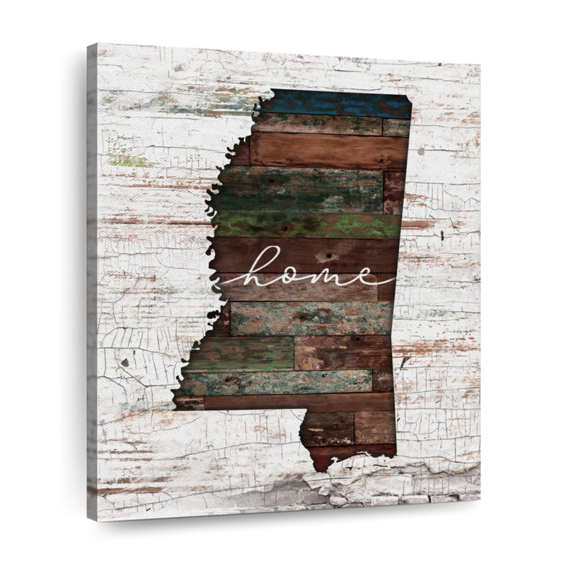 "Mississippi Home Map On Canvas", art textuel, H 35 po x l 28 po x P 1,25 po