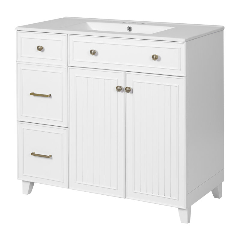 Meuble-lavabo 36 po avec lavabo en céramique, Blanc