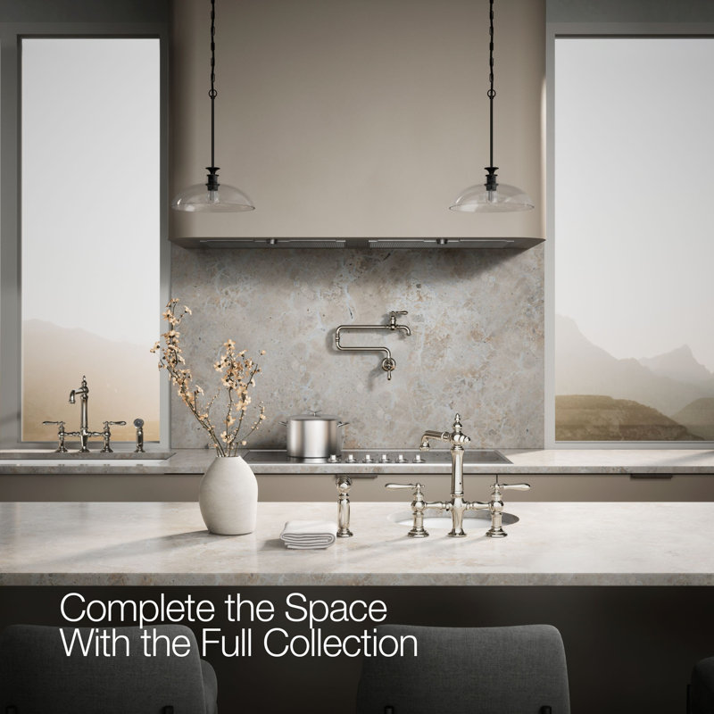 Artifacts® Bridge Faucet with Side Spray, Vibrant Polished Nickel, Lever Handle