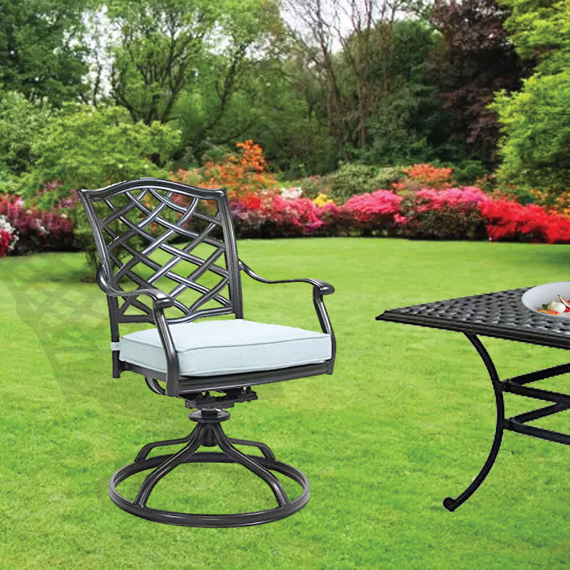 Chaise de patio avec coussin Annecorinne, Espresso brun, Bleu clair