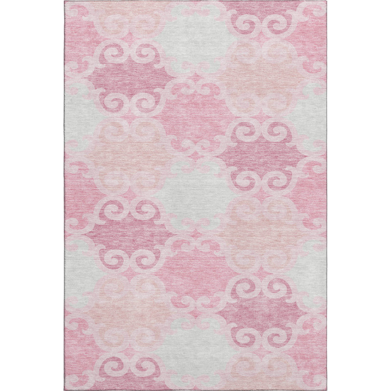 Premium Machine Washable Prisco Pink Rug, Rectangle 2'6" x 3'10"