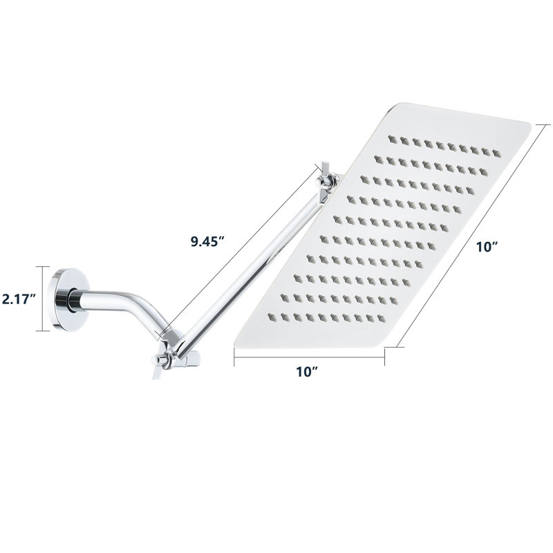 Pomme de douche en acier inoxydable de 10 po avec couverture de jet large et fluide, Chrome chrome