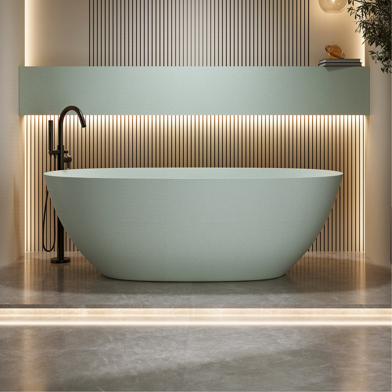 69'' Freestanding Bathtub Resin Stone Soaking Bathtub Solid Surface Modern Tubs With Overflow And Pop-Up Drain
