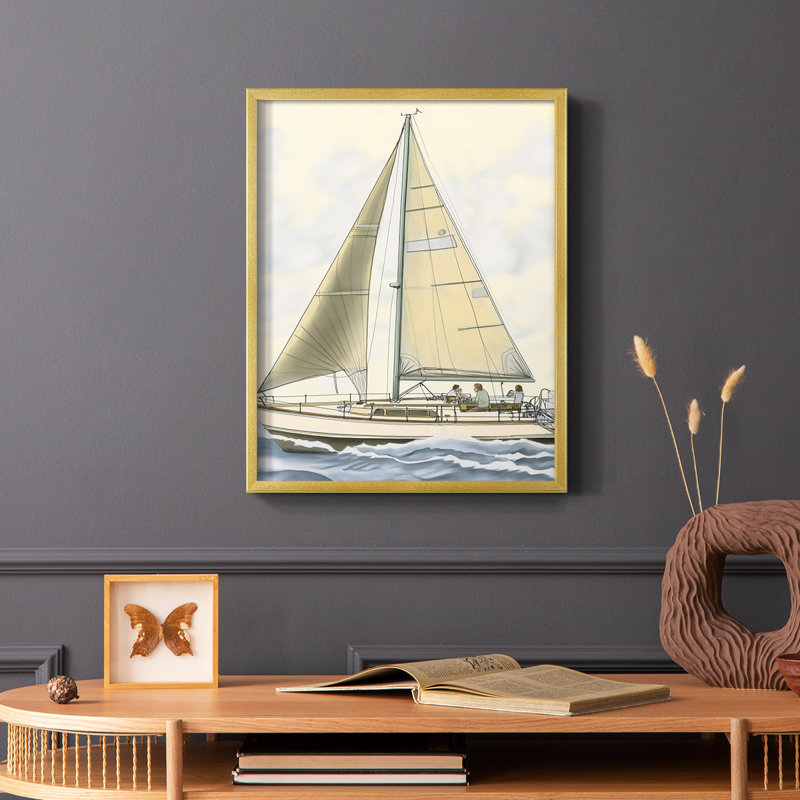 NAUTICAL Series C XXVII - Impression encadrée de qualité supérieure - Prêt à être accroché - Aucun clou requis, Doré