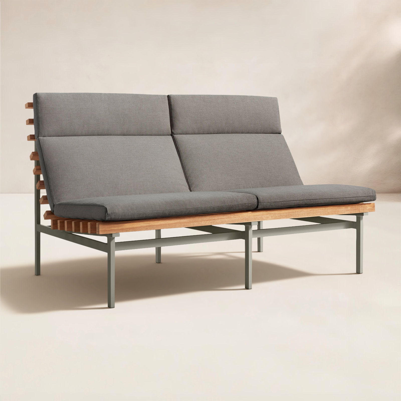 Perch 59" Teak Patio Loveseat, Toohey Charcoal, Charcoal