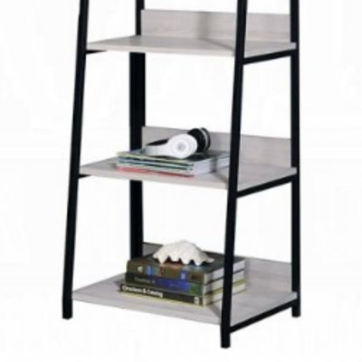 Wendral Natural 16-Inch Wide Leaning Ladder Bookshelf With Open Compartments And Metal Frame For Modern Storage Solutions