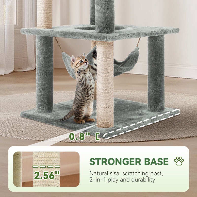 Arbre à chat 61 po H Greala avec hamac et lit plateforme, Gris / beige