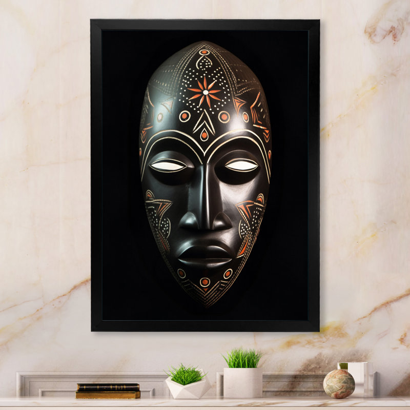 Masque africain Ethnical Traditional, Cadre simple noir, H 20 po x l 12 po x P 1 po