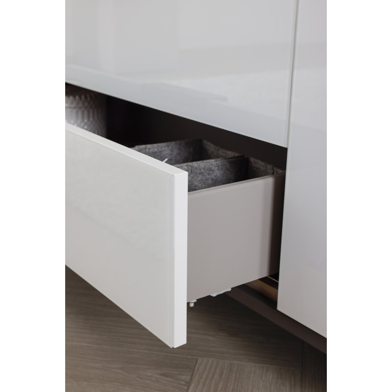5 - Drawer Chest of Drawers, Alpine White/White Glass/Chrome