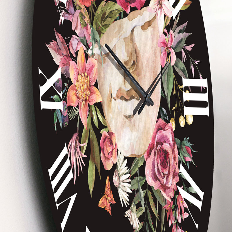 Sculpture grecque rétro avec fleurs séchées - horloge murale traditionnelle, Très petit