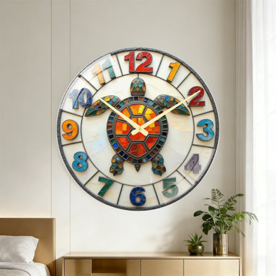 Stained Glass Turtle Wall Clock Home Decor Art - 24‘’ Modern Glass Wall Clock