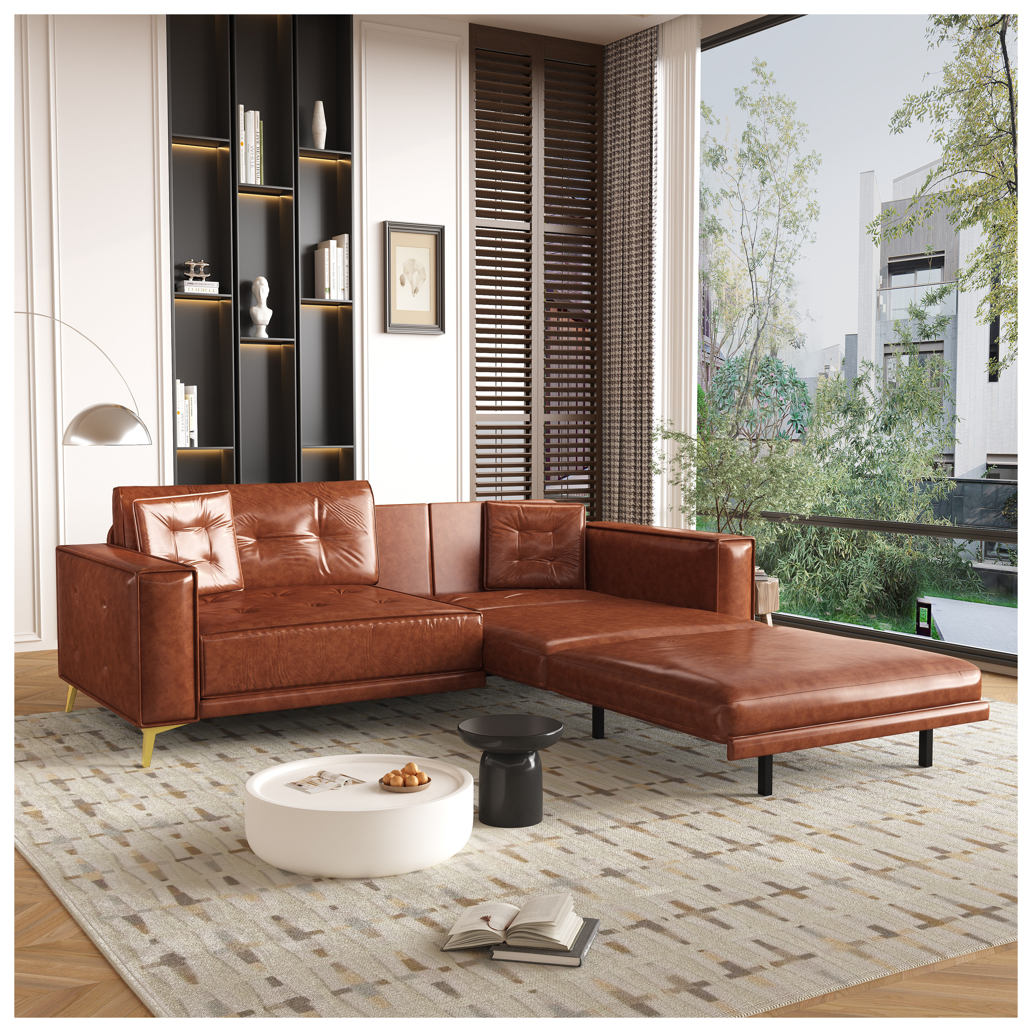 Latitude Run® 92.1" King Size Pull Out Sofa Bed - 3-in-1 Faux Leather ...