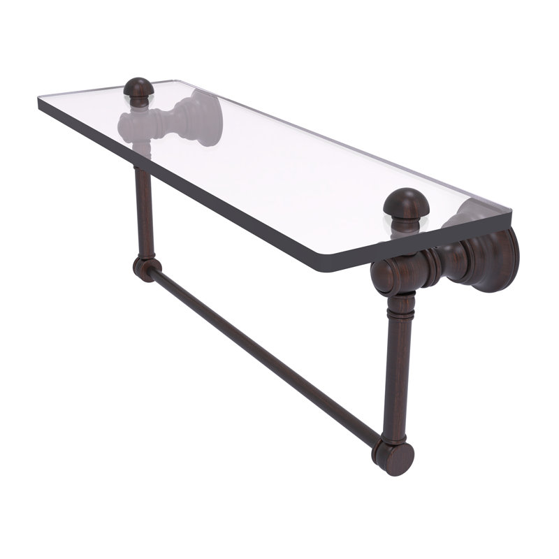 Freyja Glass Accent Shelf with Towel Bar, Venetian Bronze, 5.54" H x 16" W x 7" D