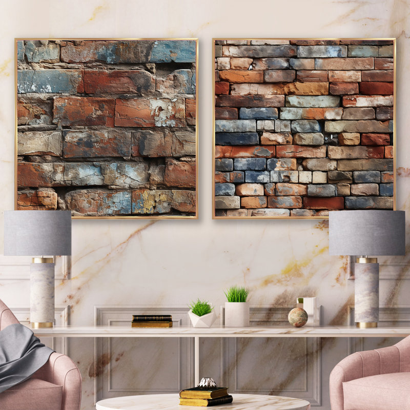 Andreoni - Ensemble de 2 collages carrés abstraits, Cadre flottant doré, H 30 po x l 61 po