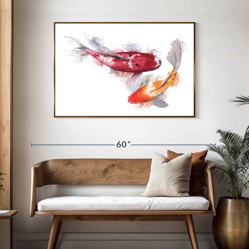 Paire de poissons Koi, 46 po x 31 po, Cadre flottant doré
