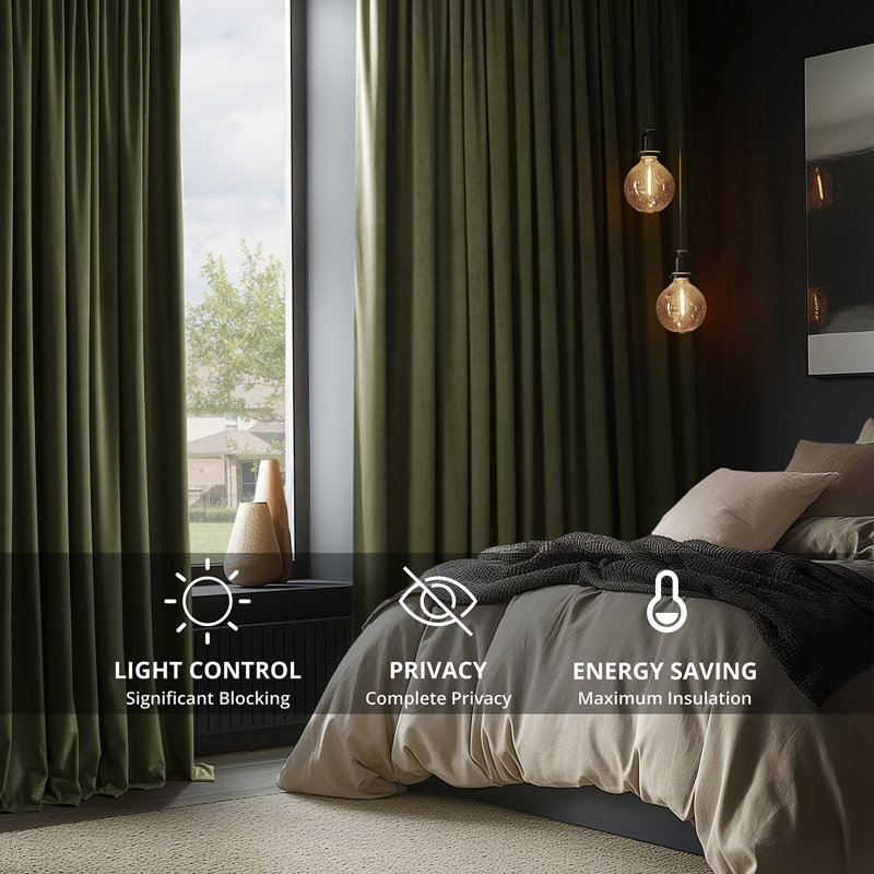 Olivia Velvet Blackout Curtain (1 Panel), Hunter Green, 50" W x 96" L