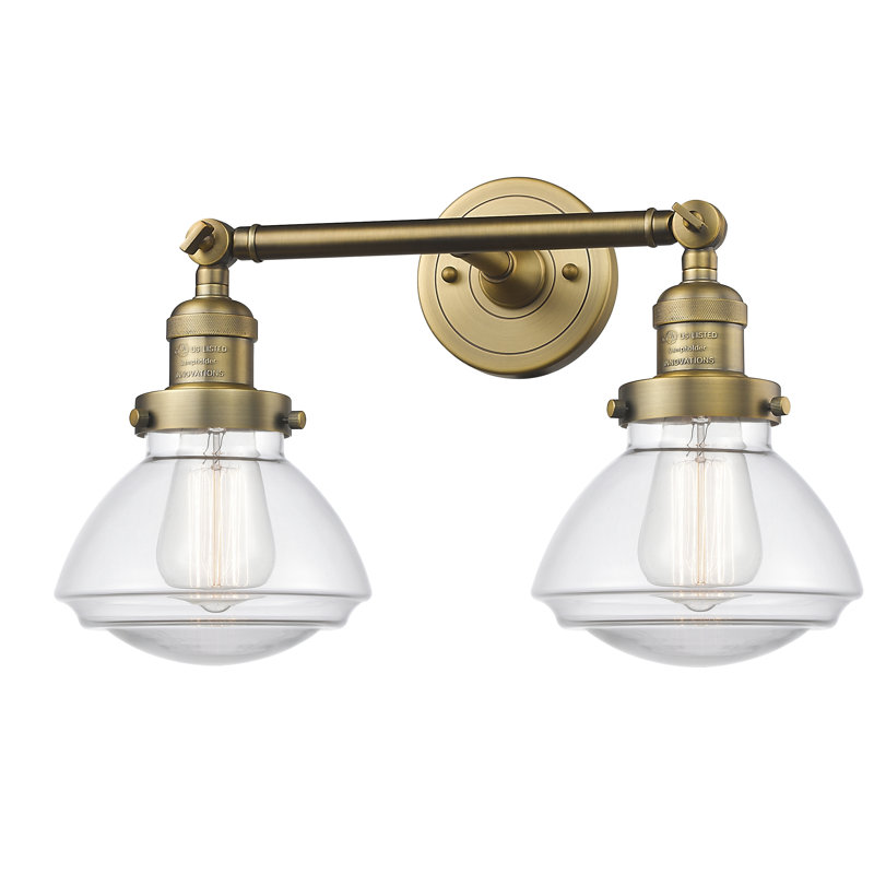 Éclairage pour salle de bain 2 lumières Chesterville, Ampoule incandescente rétro de 60 watts, Transparent, Laiton brossé