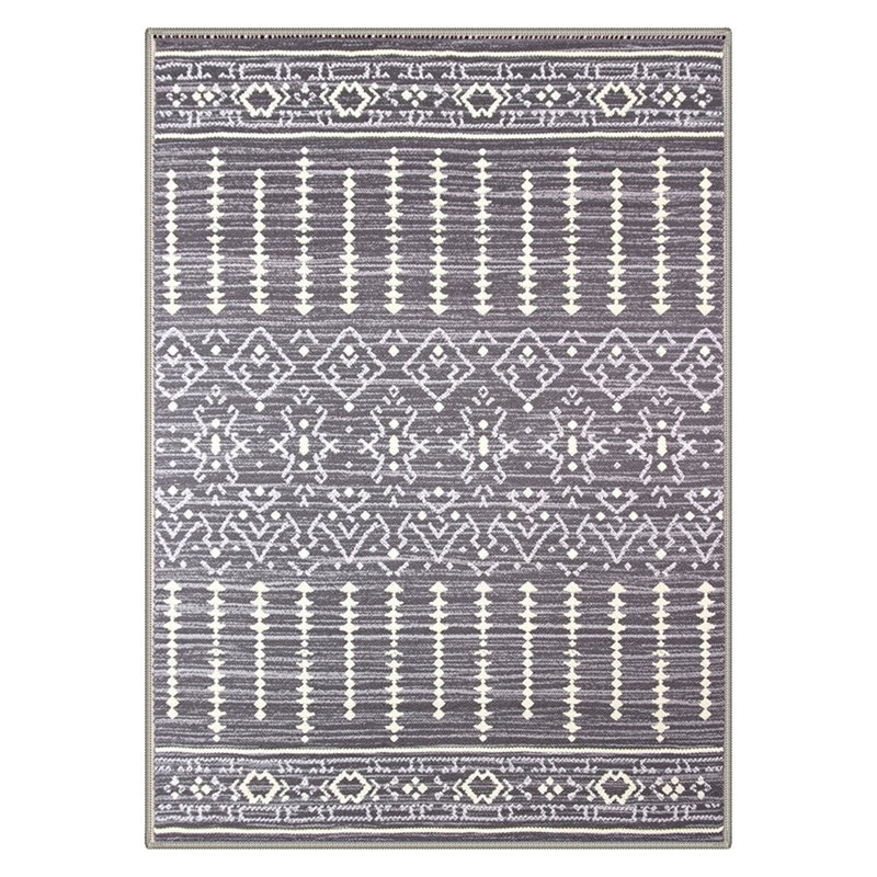 Zemara Boho Machine Washable Grey / Beige Indoor Area Rug with Non-Slip Backing, Rectangle 9' x 12'