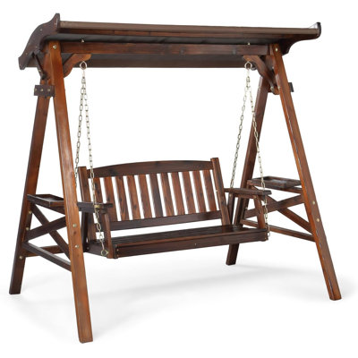 70'' X 66'' Wood Porch Swing With Stand Canopy