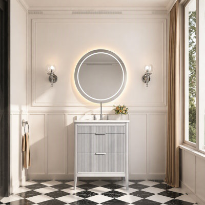 Ensemble de meuble-lavabo autoportant 30 po à 2 poignées et plateau en marbre d'ingénierie entièrement assemblé gris