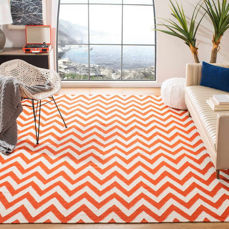 Tapis rouge / ivoire en laine et coton tissé à la main Rodgers, Rectangle 8 pi x 10 pi