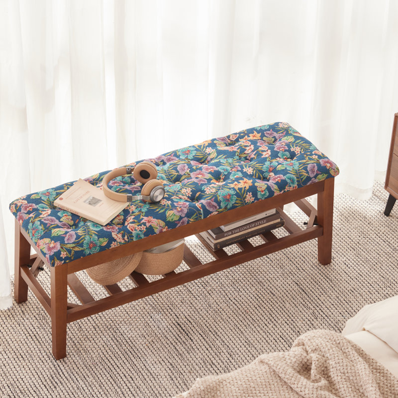 Banc de rangement Jesha, Motif floral bleu
