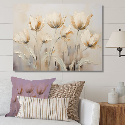Beige Embellished Tulips Symphony I - Tulips Wall Art