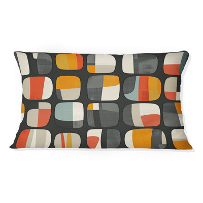 Orange Grey Midcentury Geometric Shapes - Midcentury Colours Soft Line Lumbar Pillow