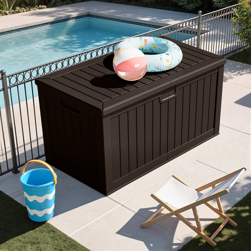 230 Gallon Outdoor Indoor Lockable Resin Deck Box With Removable Dividers, Brown