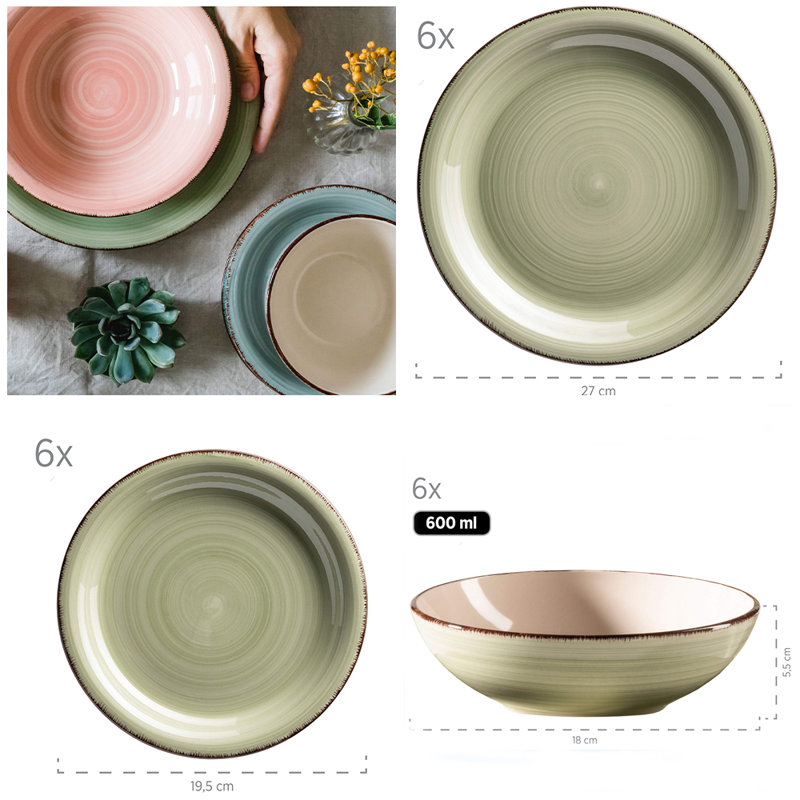 Cyson Piece Ceramic Dinnerware Set - Service for 6, Green