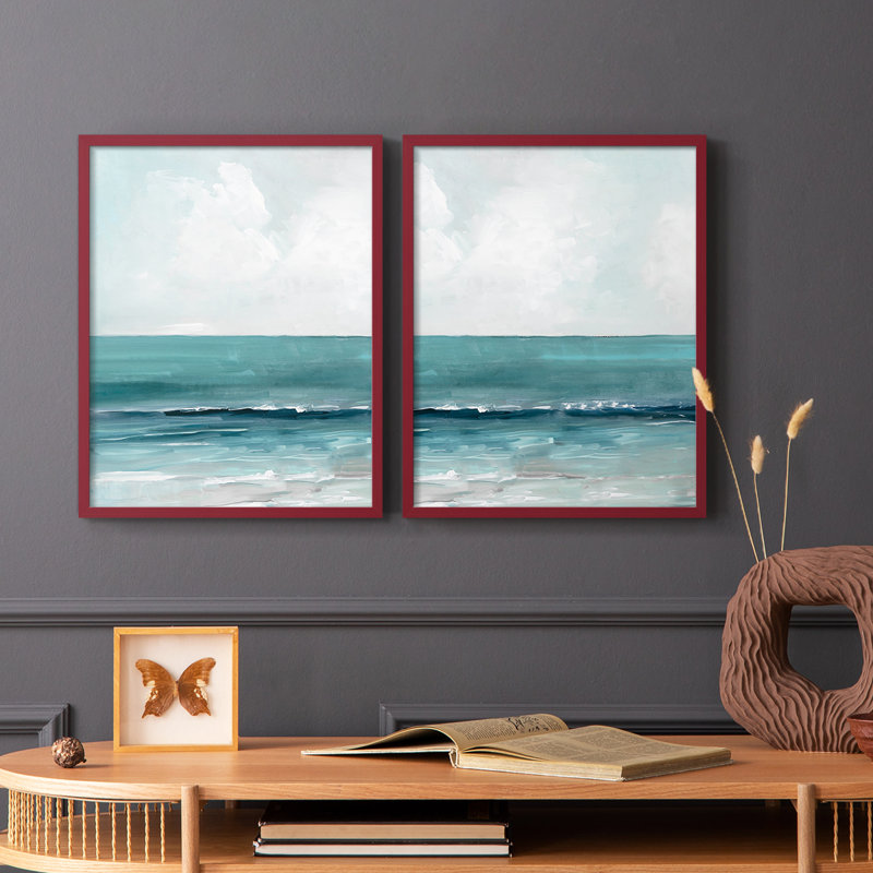 «Teal Seas I», reproduction encadrée de qualité supérieure - prête à être accrochée - aucun clou requis - aucun clou requis